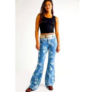 We The Free Blue Floral High Rise Jeans